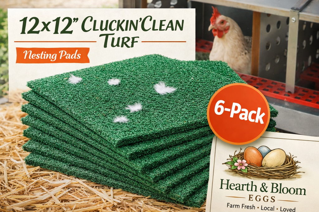 Cluckin’Clean Turf- Washable Artificial Grass Nesting Pads (12x12” Squares, Pack of 6)